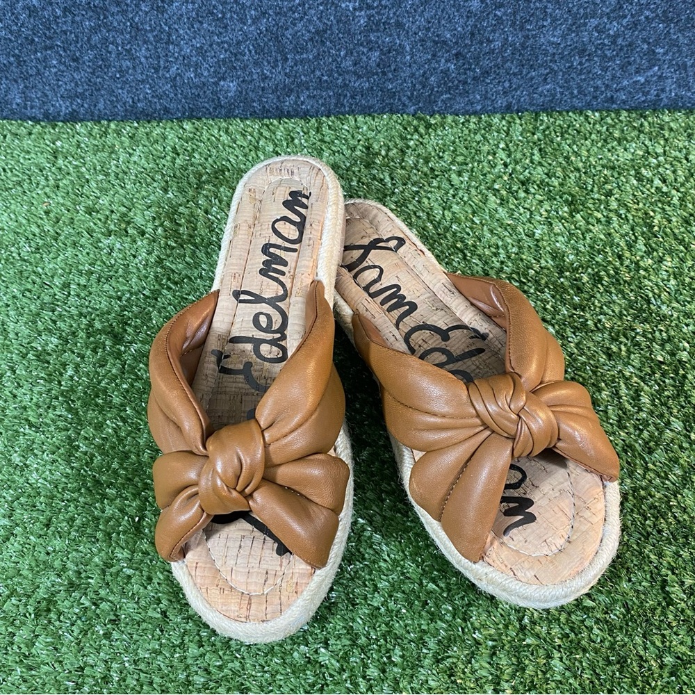 Sam Edelman Abbene Cognac Knotted Leather Slide Sandals Slip-on Size 6.5